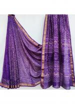 Maheshwari Silk Purple Traditional Wear Block Printed Saree